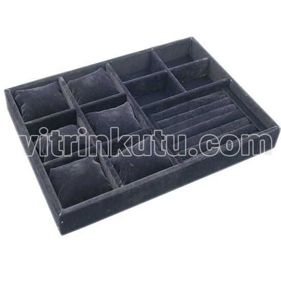 Ahşap Üstü Süet Çoklu Organizer Tabla